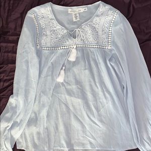 HM | Embroidered Tunic Top | Light Blue White
